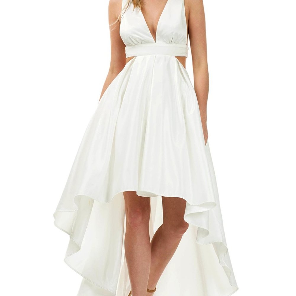 Off White Sleeveless Cut Out Hi Low Dress